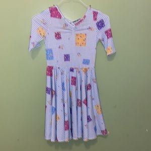 Dot dot smile dress blue checked with flowers